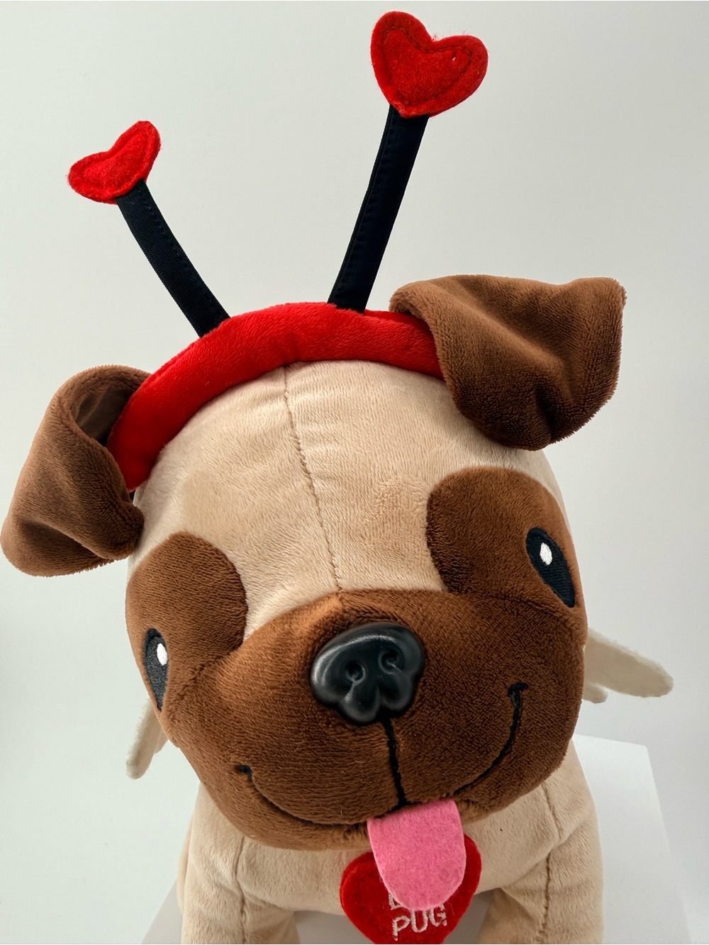 Hallmark Brown and Red Plush Pug with Heart Antennae